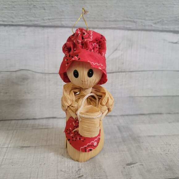 Set Of 3 Handmade Corn Husk Dolls With Red & Floral Accents - Picture 7 of 16